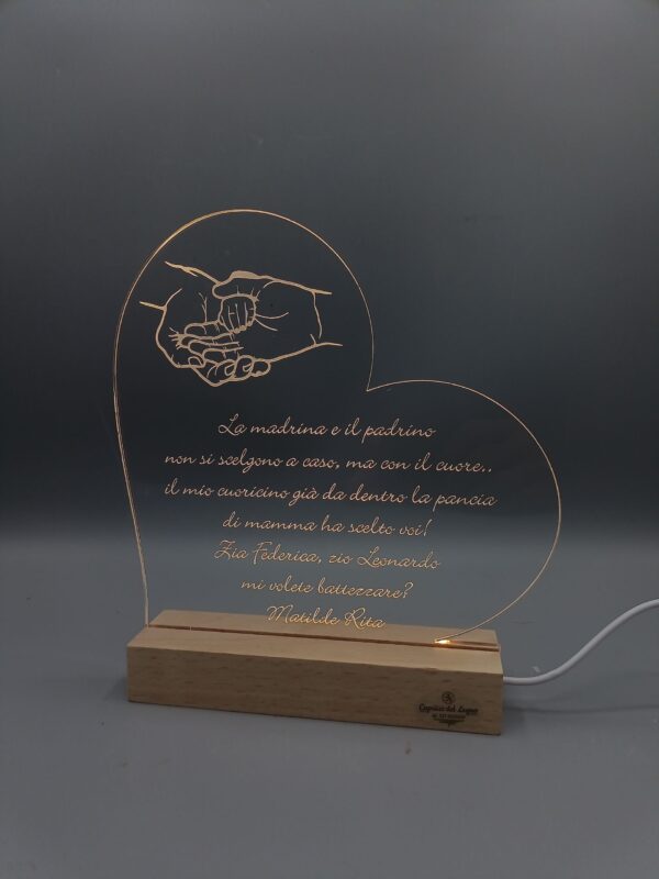 Lampada LED - Cuore Invito Padrini Battesimo - immagine 3