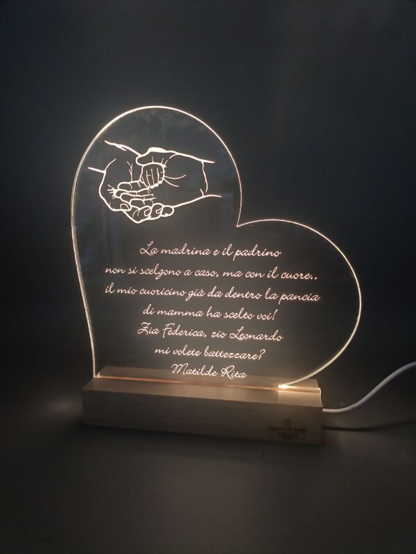 Lampada LED - Cuore Invito Padrini Battesimo