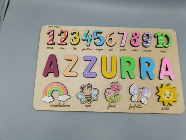 Gioco in legno personalizzato ad incastro - puzzle educativo con forme e nome - immagine 3