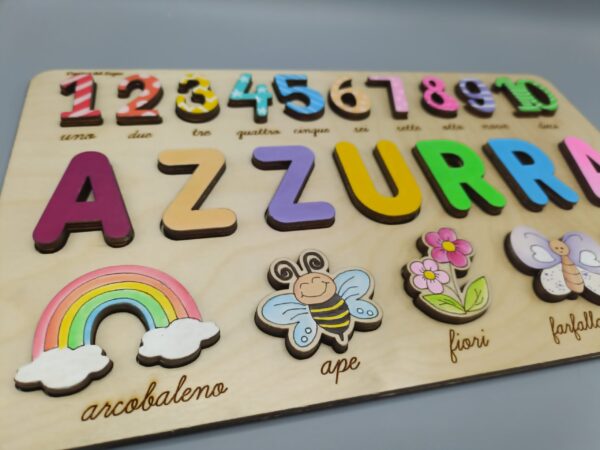 Gioco in legno personalizzato ad incastro - puzzle educativo con forme e nome - immagine 4