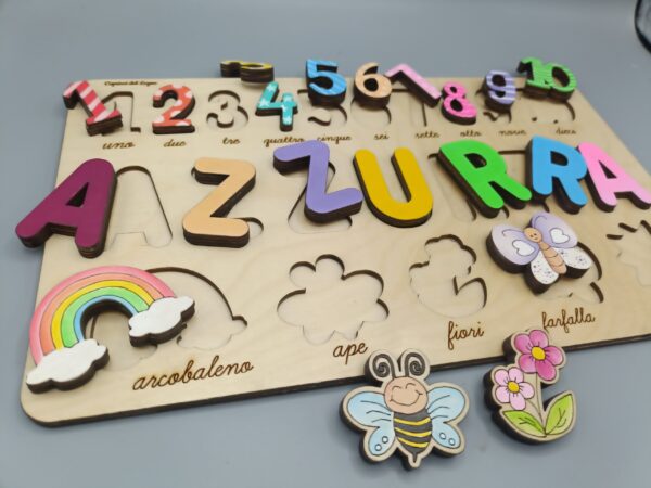 Gioco in legno personalizzato ad incastro - puzzle educativo con forme e nome - immagine 5
