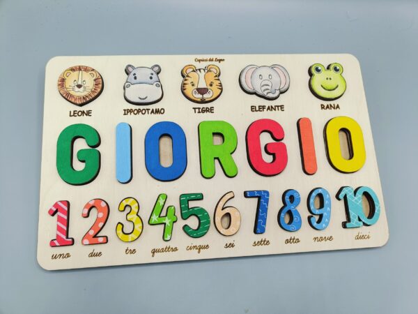 Gioco in legno personalizzato ad incastro - puzzle educativo con forme e nome - immagine 7