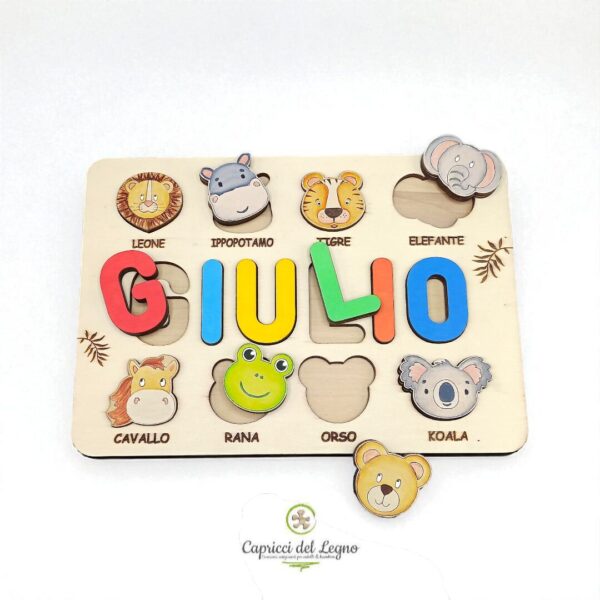 Gioco in legno personalizzato ad incastro - puzzle educativo con forme e nome