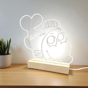 Lampada LED con base in legno e plexiglass - Pesciolino