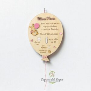 Palloncino in legno dati nascita - Orsetto