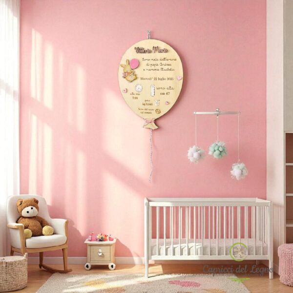 Palloncino in legno dati nascita - Orsetto - immagine 2