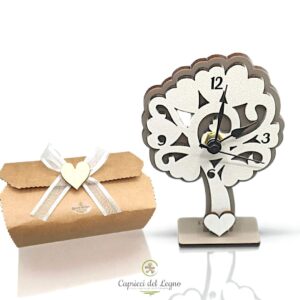 Orologio in Legno Albero della Vita – Bomboniera Elegante e Personalizzabile in Bianco e Tortora