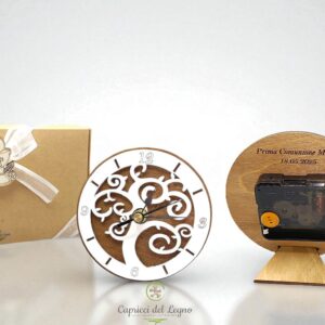 Orologio rotondo in Legno Albero della Vita – Bomboniera Elegante e Personalizzabile Marrone e Bianco