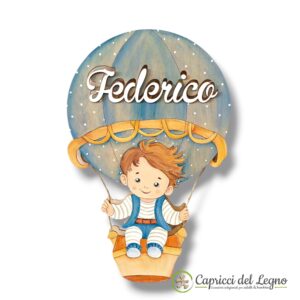 Lampada da parete con pile - Mongolfiera con bambino - cm 30