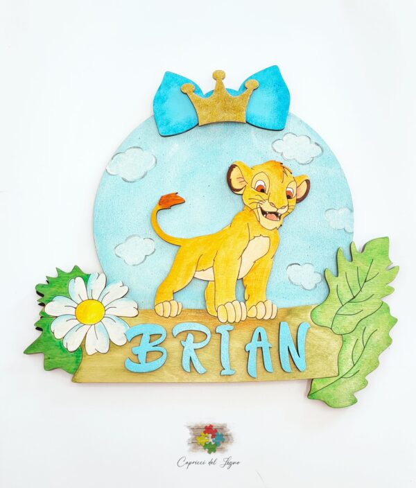 Fiocco Nascita Re Leone Simba (in piedi) – Personalizzabile per Maschio o Femmina - cm 30