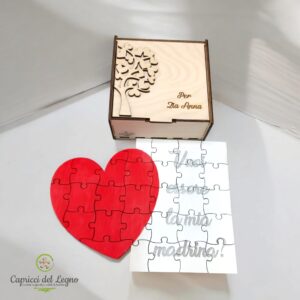 Invito Padrini Battesimo - Puzzle Cuore in Legno Personalizzato con Scatola