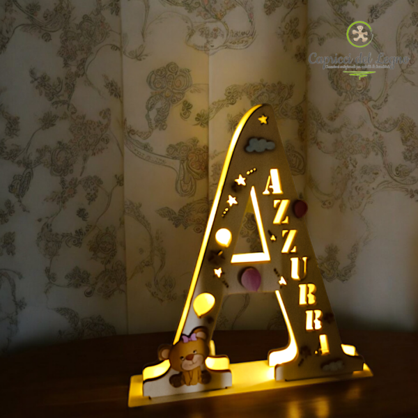 Lampada Iniziale Nome in Legno (a pile) - cm 30 - per Lui e per Lei - immagine 2