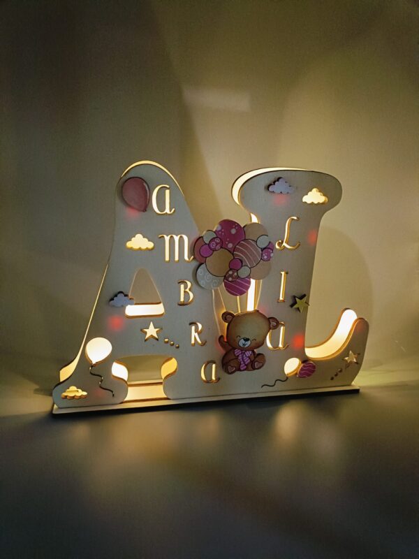 Lampada Iniziale Nome in Legno (a pile) - cm 30 - per Lui e per Lei - immagine 23
